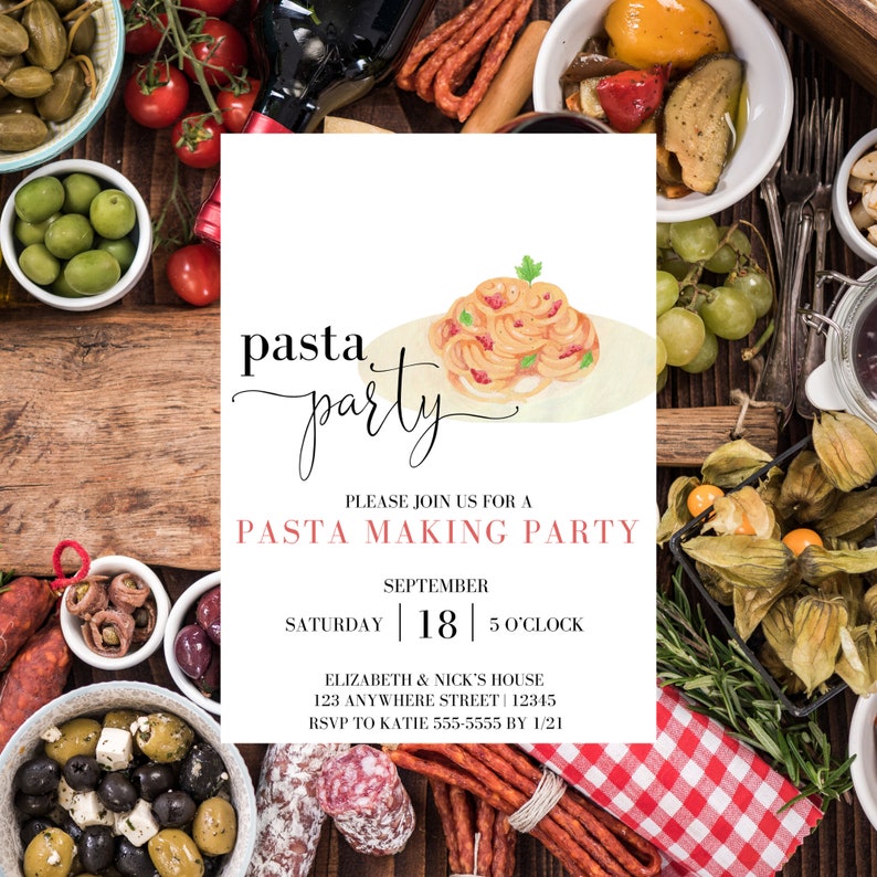 Pasta Making Party Invitation, Cooking Class Invitation, Pasta Making