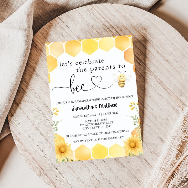 Diaper and Wipes Baby Shower Invite, Diaper and Wipes Invitation, Parents To Bee Baby Shower Invitation, Sunflower Bee Baby Shower, EDITABLE