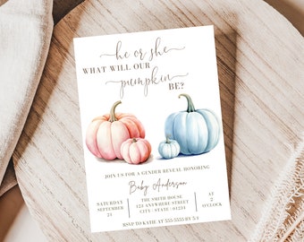 Fall Themed Gender Reveal Invite, Pumpkin Gender Reveal Invitation, Fall Gender Reveal Invitation, Little Pumpkin Gender Reveal Invitation