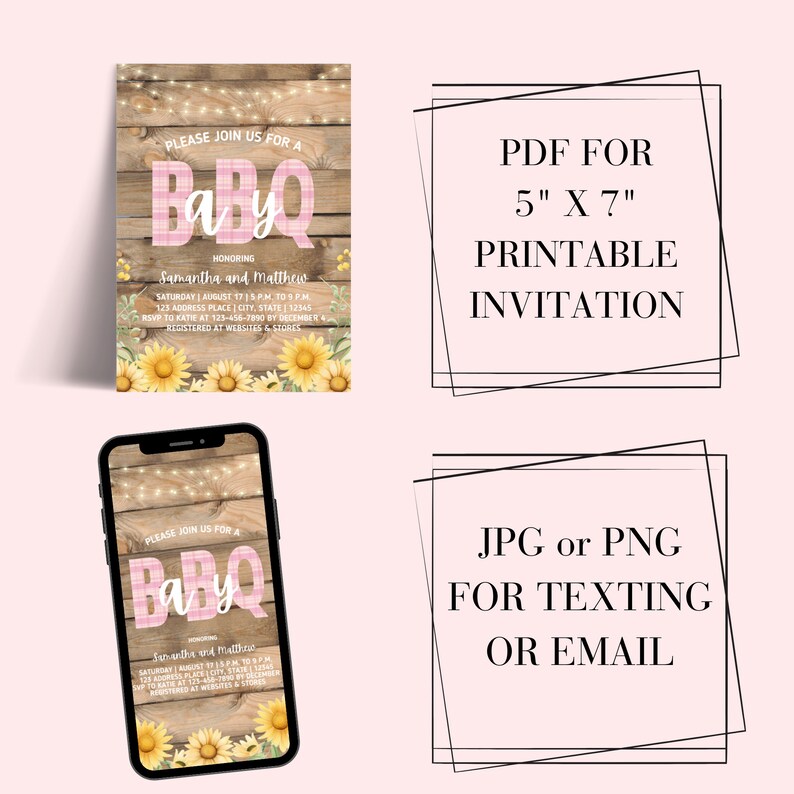 BabyQ-inbjudan rosa, babyshowerinbjudan för par baby Q, baby Q-inbjudan rosa, baby Q-babyshowerinbjudan, baby Q-solrosinbjudan bild 7