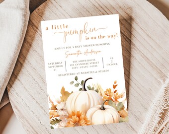 A Little Pumpkin Is On The Way Invitation, Little Pumpkin On The Way Baby Shower Invite, Fall Baby Shower Invitation, Fall Baby Shower Theme