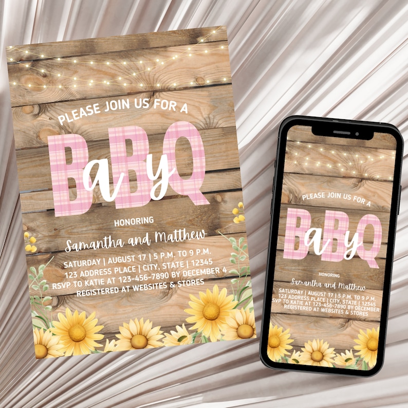 BabyQ-inbjudan rosa, babyshowerinbjudan för par baby Q, baby Q-inbjudan rosa, baby Q-babyshowerinbjudan, baby Q-solrosinbjudan bild 5