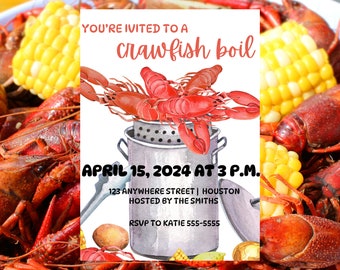 Puede incluir: Invitación a un hervido de cangrejo de río el 15 de abril de 2024 a las 3 p. m. en 123 Anywhere Street en Houston, organizado por los Smiths. RSVP a Katie al 555-5555.