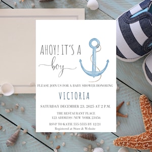 Ahoy Its a Boy Invitation, Baby Shower Invitation, Ahoy It&#39;s A Boy Baby Shower Invitations, Ahoy It&#39;s a Boy Invitation, BL13