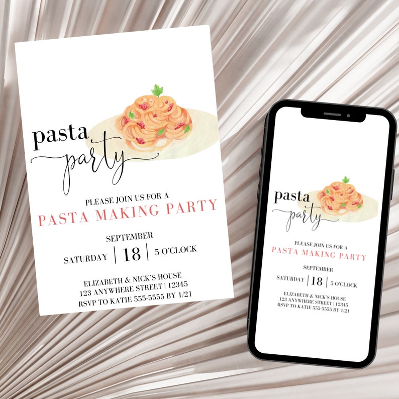 Pasta Making Party Invitation, Cooking Class Invitation, Pasta Making