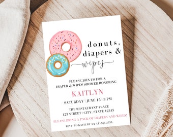 Diaper and Wipes Shower Invitation, Diaper and Wipes Invitation, Diapers and Wipes Baby Shower Invites, Diapers and Donuts Invitation, BL26