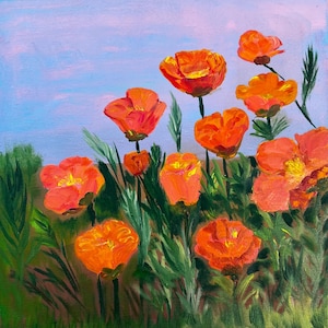California Poppies – Original Oil Painting on Canvas, 12x12” – Vibrant Impressionist Floral Art