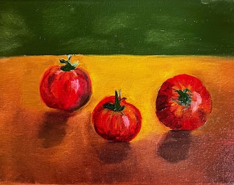Tomato Still Life Oil Painting: Kitchen Art, Farmhouse Decor, 9x12 inches