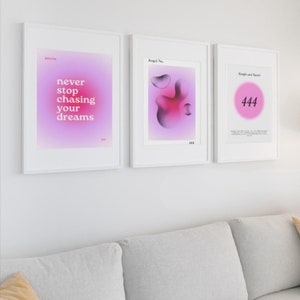 Angel Number Poster Set of 3 | Trendy Gradient Aura Energy Spiritual Wall Art | 444 Angel number Poster | Aesthetic room Decor PRINTABLE ART