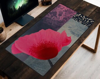 Red Modern Floral Desk Mat, Mid Century Style Desk Pad, Contemporary Flower Desk Topper, Abstract Art Mousepad, Bold Office Decor, Poppy
