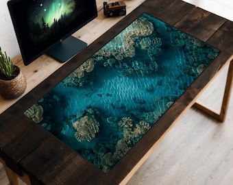 Coral Desk Mat, Coral Reef Mousepad, Blue Ocean Floor Desk Pad, Sea Inspired Workspace, Blue Waters Desk Topper, Beach House Decorations
