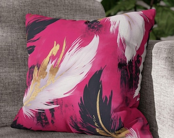 Funda de almohada Boutique Feathers, funda de almohada shabby chic, cojines decorativos rosa intenso, fundas de almohada boho, fundas de almohada decorativas de colores vivos