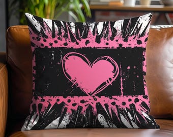 Punk Rock Heart Pillow Cover, Pop Punk Pillow Case, Grunge Throw Pillows, Pop Art Decorative Throw Pillow, 90's Aesthetic Decor