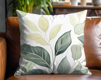 Botanical Aesthetic Pillow Cover, Green Leaves Pillow Case, Shades of Green Throw Pillow, Plant Life Pillow Shams, Nature Aesthetic Pillow