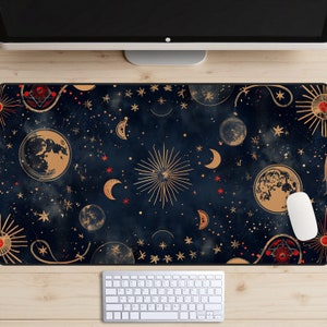 Tarot Card Desk Mat, Tarot Card Back Desk Pad, Mystical Mousepad, Witchy Desk Topper, Cottagecore Laptop Mat, Moon, Occult, Trendy Workspace