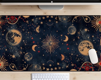 Tarot Card Desk Mat, Tarot Card Back Desk Pad, Mystical Mousepad, Witchy Desk Topper, Cottagecore Laptop Mat, Moon, Occult, Trendy Workspace
