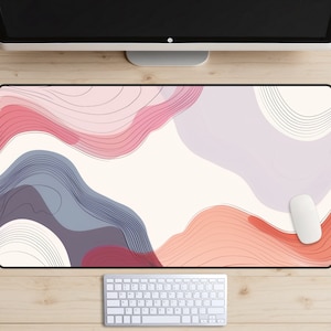 Moderne abstracte bureaumat, trendy werkruimte, minimalistische bureaulegger, ontspannende muismat, abstract trendy patroon, chique bureautopper, esthetisch
