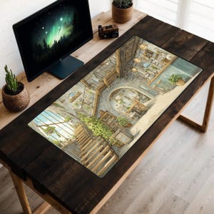 Cozy Cafe Gaming Mouse Pad, Watercolor Bookstore Desk Mat, Gift for Book Lovers and Coffee Addicts, XL Extended Lofi Workspace Mat