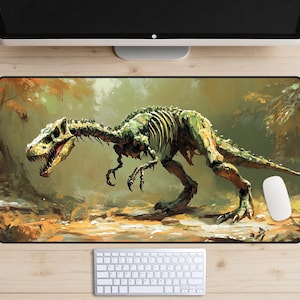 Undead Dinosaur Desk Mat, Dino Skeleton Desk Pad, Necromancer Desk Topper, Prehistoric Mousepad, Necromancy, Science Fiction, Jurassic