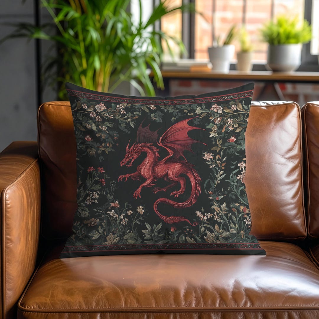 Red Dragon Tapestry Pillow Cover, Medieval Drake Pillow Case, Castle ...