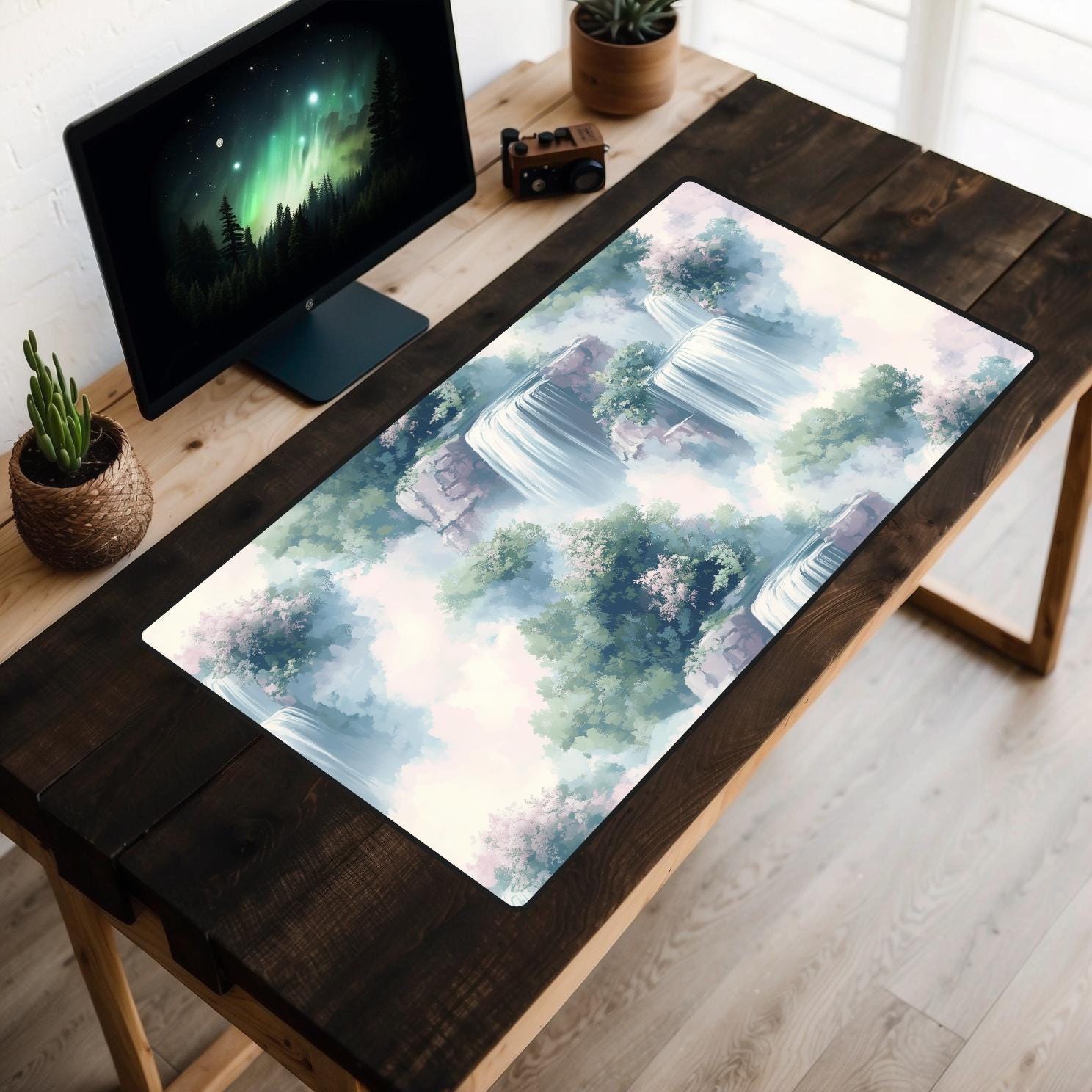 Gentle Waterfall Desk Mat, Aesthetic Desk Pad, Soft Colors Desk Topper ...
