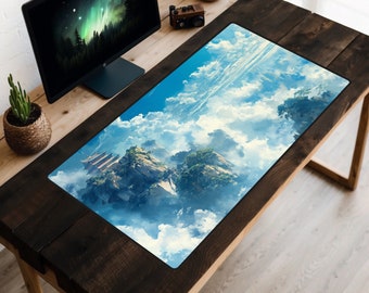 Tapis de bureau ciel japonais, sous-vêtement de bureau fantaisie, dessus de bureau nuages, tapis de souris paysage nuageux, décoration de bureau peinture épique, espace de travail d'art asiatique, jeux