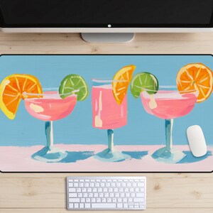 Summer Drinks Desk Mat, Margaritas Desk Pad, Nostalgic Vacation Desk Topper, Beach House Decor, Fruit Cocktails Mousepad, Good Vibes