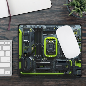 Neongrön Cyberpunk kretskortsskrivbordsmatta, Mecha-skrivbordsunderlägg, Sci-fi-musmatta, Laptopmatta för hårdvara, FPS-spel, Framtida industri, Stordator bild 3