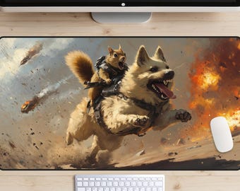 Death To Our Enemies Desk Mat, Squirrel Commando Desk Pad, Battle Dog Desk Topper, Warzone Mousepad, Unhinged Chaos Gaming Mat, FPS Shooter