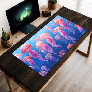 Peaceful Jellyfish Desk Mat, Colorful Jellyfish Mousepad, Marine Biologist Desk Topper, Ocean Life Deskmat, Unique Desk Mat, Sea Animals