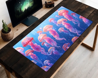 Peaceful Jellyfish Desk Mat, Colorful Jellyfish Mousepad, Marine Biologist Desk Topper, Ocean Life Deskmat, Unique Desk Mat, Sea Animals