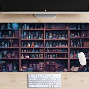 Tapis de bureau boutique Petite potion, sous-vêtement pour magasin d'alchimistes, tapis de souris Cottage de sorcière, dessus de bureau de laboratoire de sorcier, tapis pour ordinateur portable Lofi, tapis de jeu de cartes