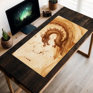Morgendrache Schreibtischmatte, Drachen Schreibtischmatte, Draco Schreibtischunterlage, Fantasy Mousepad, MTG Spielmatte, erweiterte Gaming Schreibtischmatte, Kaffeefleck Ästhetik