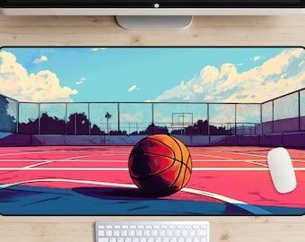 Basketball Court Desk Mat, Basketball Desk Pad, Basketball Fan Gift, Sports Mousepad, Sports Fan Desk Topper, Athlete Laptop Mat, Athletics