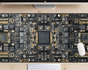 Gray Circuit Board Desk Mat, Mecha Desk Pad, Sci-fi Mousepad, Hardware Laptop Mat, FPS Gaming, Future Industrial, Cyberpunk Mainframe