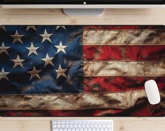 Tapete de escritorio con bandera estadounidense desgastada, tapete de escritorio con bandera estadounidense, tapete de escritorio con bandera estadounidense, tapete para ratón Liberty, tapete para computadora portátil rojo, blanco y azul, EE. UU., Libertad