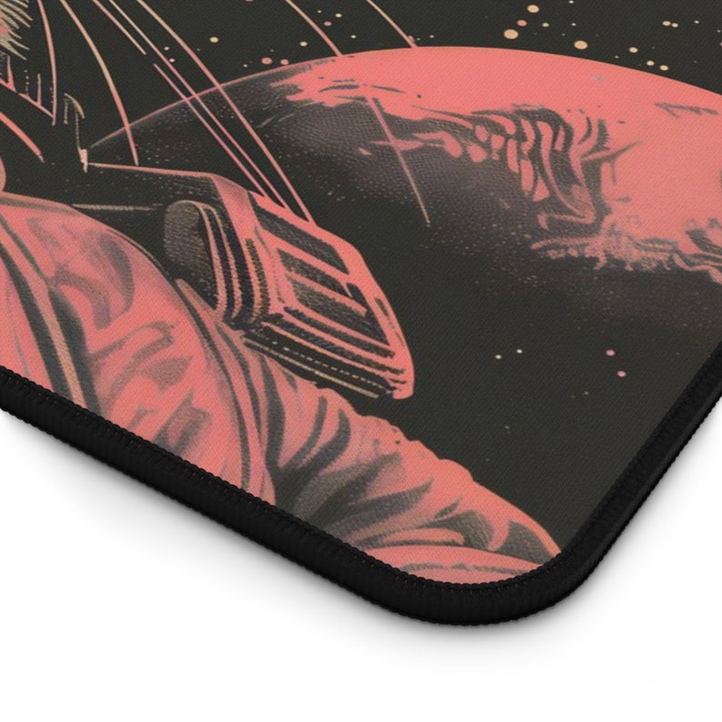 Podkładka na biurko z motywem kota kosmicznego, podkładka na biurko z motywem kota kosmicznego, nakładka na biurko z motywem kota astronauty w stylu vintage, podkładka pod mysz z motywem science fiction, podkładka na laptopa w stylu plakatu szkolnego zdjęcie 4