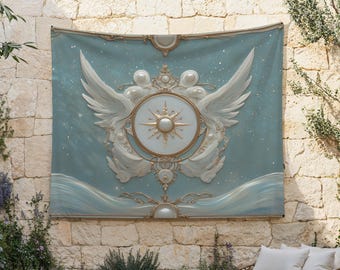 Vergoldeter Perlen-Tapisserie, Art-Deco-Wandbehang, neoklassisches Wandtuch, himmlisches Hintergrundtuch, Sternwandkunst, ästhetisches Wanddekor