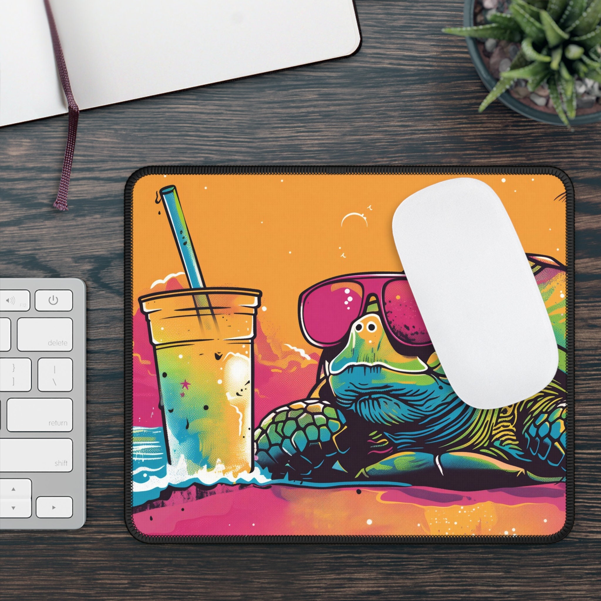 Chill Beach Turtle Desk Mat, 90's Turtle Desk Pad, Boba Tea Mousepad ...