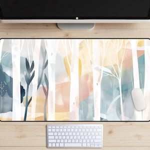 Wald Träume Schreibtischmatte, Natur Schreibtischunterlage, Wälder Mousepad, Aquarell Spielmatte, Bäume Laptop Matte, Pastell Haus Büro Dekor, Gaming Einrichtung