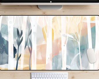 Forest Dreams Desk Mat, Nature Desk Pad, Woods Mousepad, Watercolor Play Mat, Trees Laptop Mat, Pastel Home Office Decor, Gaming Setup