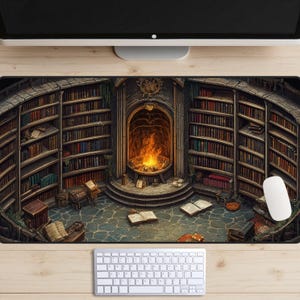 Tapete de mesa da biblioteca do feiticeiro, tapete de mesa de estudo de fantasia, capa de mesa Wizard's Keep, tapete de jogo MTG, mousepad Dark Academia, arquivo mágico, místico