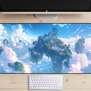 Tappetino da scrivania Rovine tra le Nuvole, Tappetino da scrivania Antica Città del Cielo, Tappetino per mouse Avventura Fantasy, Tappetino da gioco MTG, Copritavolo Cielo Blu, Paesaggio Nuvoloso, Magia