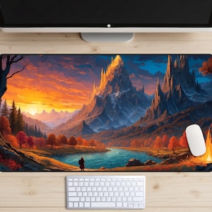 Fantasy Schreibtischmatte, MTG Spielmatte, magische Schreibtischmatte, Berge Mousepad, Magier Schreibtischmatte, Dusk Laptop Matte, Abenteuer Schreibtischmatte, Gaming Geschenk