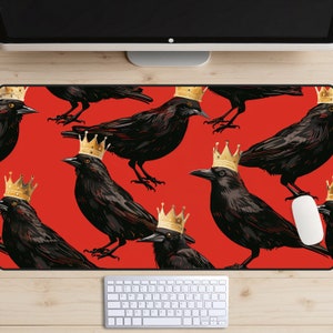 König Rabe Schreibtischmatte, Krähe Schreibtischunterlage, Amsel Mousepad, kleiner König Schreibtischmatte, einzigartige Schreibtischmatte, trendiger Arbeitsplatz, Geschenk für Vogelliebhaber