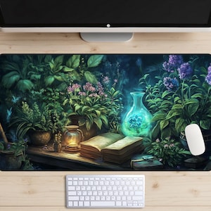 Naturmagie Schreibtischmatte, Pflanzenmagie Schreibtischunterlage, Hexenschreibtisch, Witchy Mousepad, Alchemie Schreibtischaufsatz, Dark Academia, Magierschule, Zaubertränke, Zauber