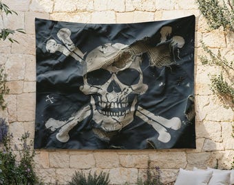 ドクロと骨の海賊旗：カスタムバイクタペストリー - Etsy 日本