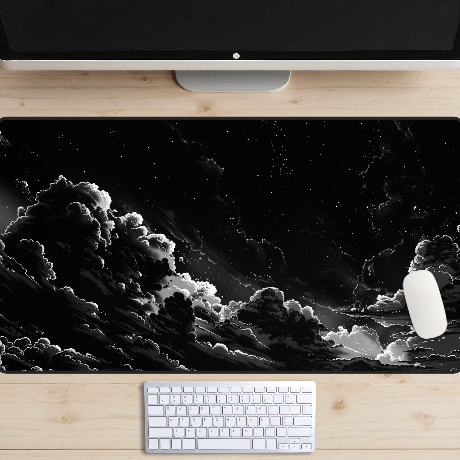 Starry Night Desk Mat, Stars Desk Mat, Painting Mouse Pad, Dark Cloudscape Desk Pad, Nighttime Play Mat, Celestial Deskmat, Serene Cosmos
