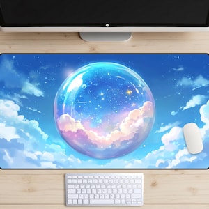 Tapete de mesa de bolhas de nuvem, tapete de mesa de bola de cristal, capa de mesa do zodíaco, mousepad de estrelas e constelações, tapete para laptop de paisagem de nuvens, céu azul brilhante