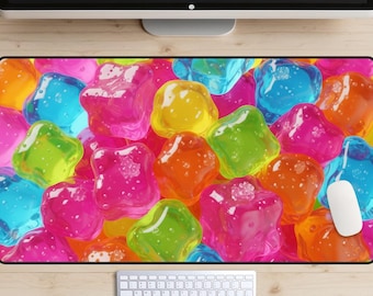Sugar Gummies Desk Mat, Vibrant Jelly Gummy Desk Mat, Colorful Candy Mouse Pad, Neon Rainbow Aesthetic XL Mat, Maximalist Kawaii Office